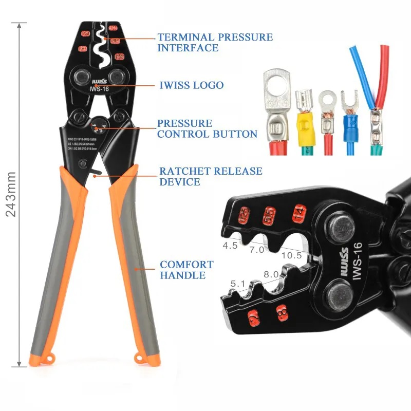 คีมย้ำหางปลาเปลือย IWISS IWS-16 ขนาด 22-6 AWG - Image 7