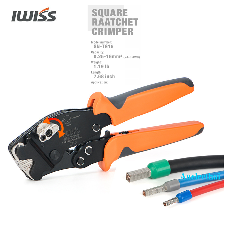 คีมย้ำหางปลาคอร์ดเอ็นแบบสี่เหลี่ยม สายไฟฟ้าสายคอนโทรล IWISS SN-TG16