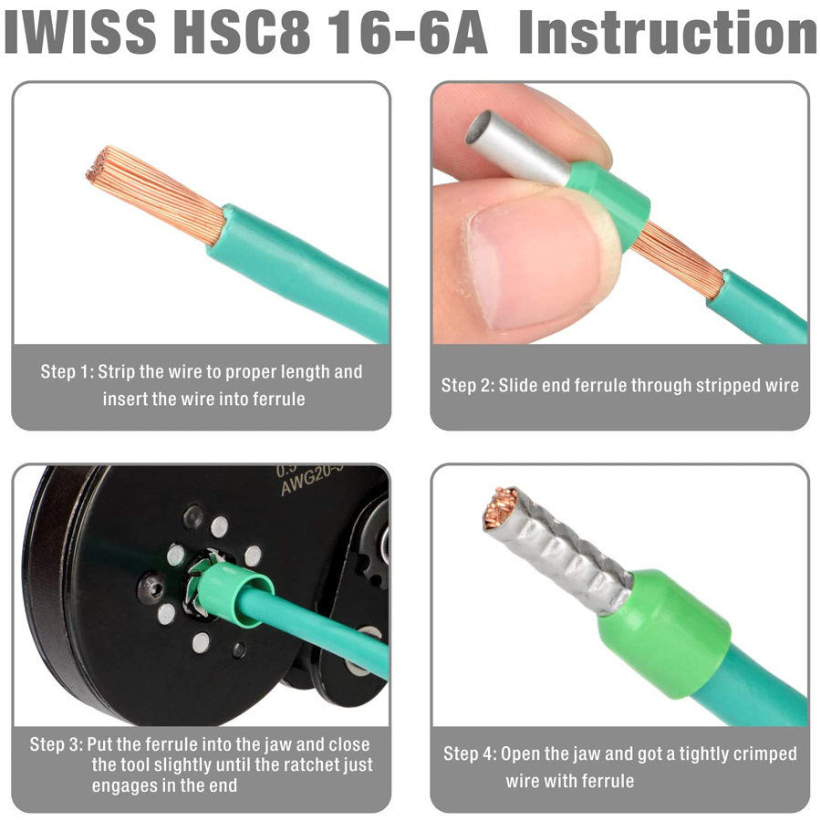 คีมย้ำหางปลาคอร์ดเอ็น IWISS CORD END HSC8 16-6 0.5-16mm2 - Image 5