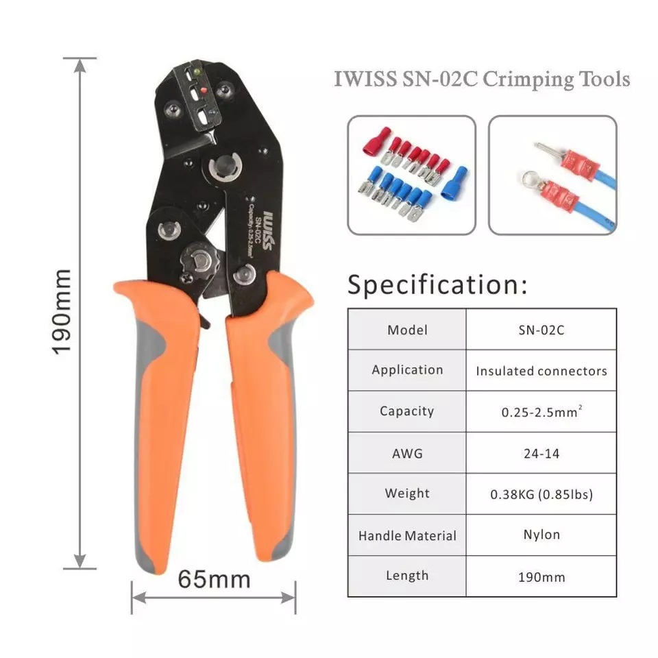 IWISS SN-02C คีมย้ำหางปลาแบบมีฉนวน 0.25-2.5 mm2 AWG24-14 - Image 8